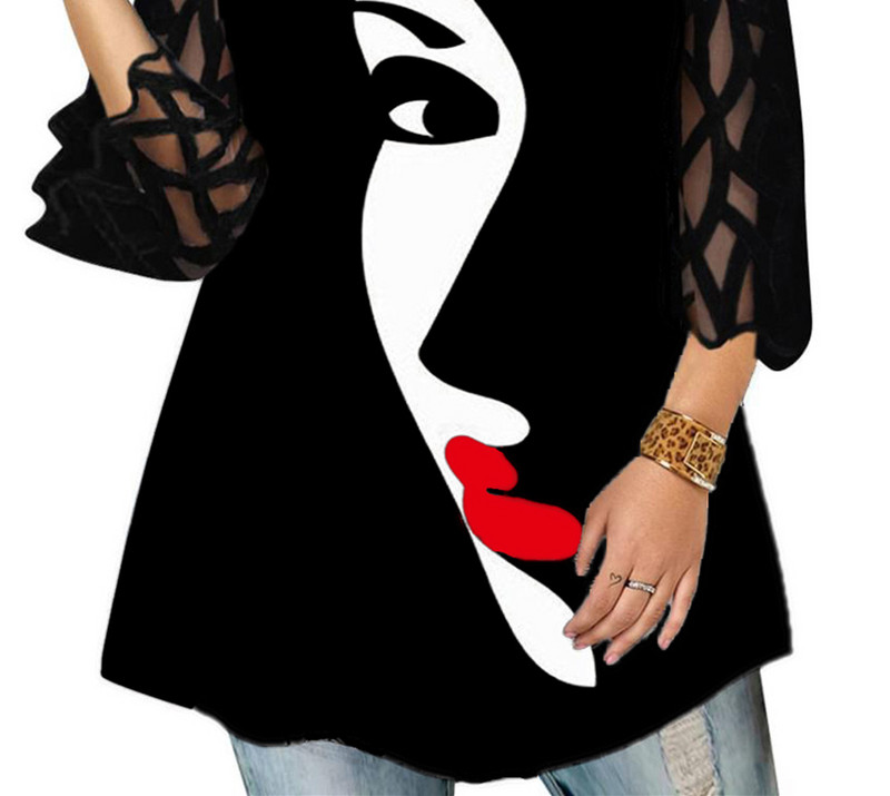 Liela izmēra sieviešu apģērbi 4xl 5xl 6xl 2022. gada vasaras sieviešu apģērbi Ziedu apdruka Liela izmēra topi Mežģīnes ar garām piedurknēm Sieviešu T krekls