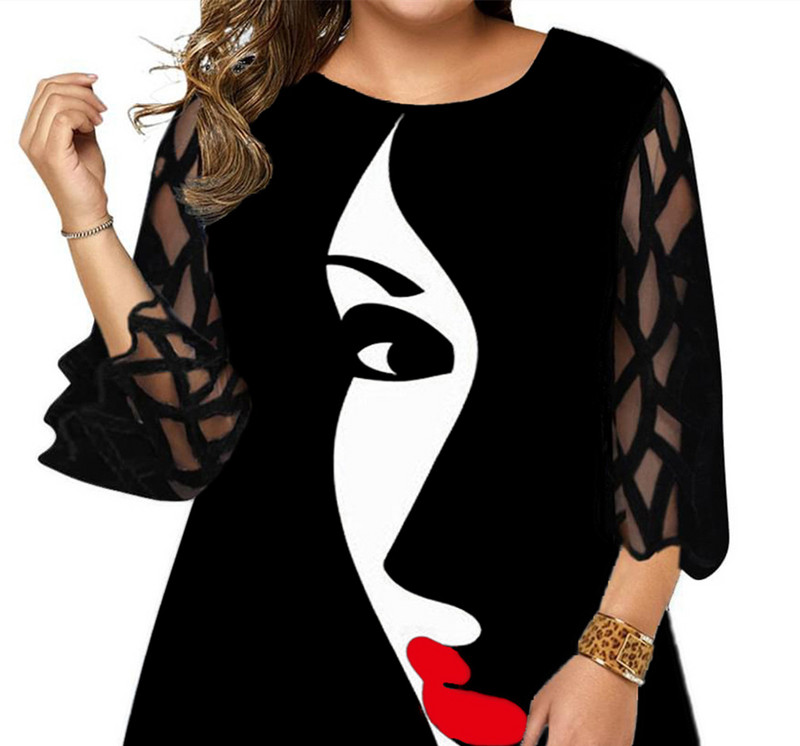 Liela izmēra sieviešu apģērbi 4xl 5xl 6xl 2022. gada vasaras sieviešu apģērbi Ziedu apdruka Liela izmēra topi Mežģīnes ar garām piedurknēm Sieviešu T krekls