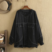 Liela izmēra mētelis sievietēm pavasarī un rudenī 3XL-6XL apaļš kakls ar vienrindu īpaši liela izmēra biezāka jaka resnām sievietēm