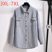 Jauna dāmu pavasara rudens liela izmēra džinsu jaka sievietēm lielām garām piedurknēm, kokvilnas pogas, džinsu mētelis 7XL