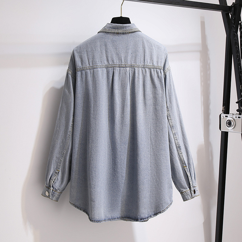 Jauna dāmu pavasara rudens liela izmēra džinsu jaka sievietēm lielām garām piedurknēm, kokvilnas pogas, džinsu mētelis 7XL