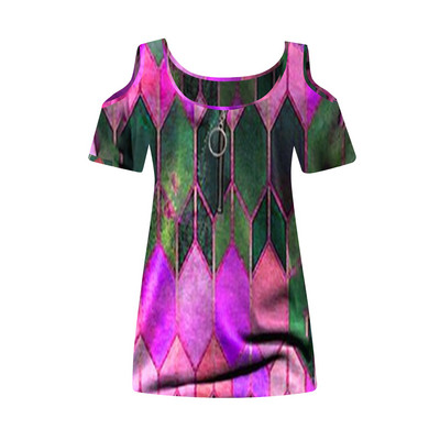 Sieviešu lielizmēra blūze ar rāvējslēdzēju, rūtains krekls ar V veida kakla izgriezumu ar īsām piedurknēm Femme Camisetas 3xl A20