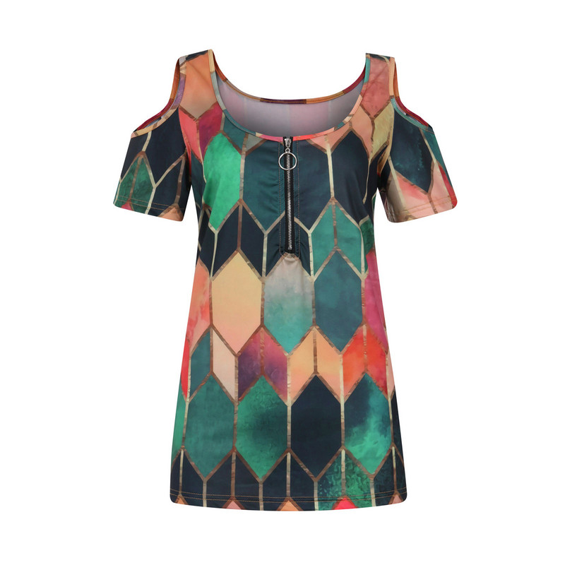 Sieviešu lielizmēra blūze ar rāvējslēdzēju, rūtains krekls ar V veida kakla izgriezumu ar īsām piedurknēm Femme Camisetas 3xl A20