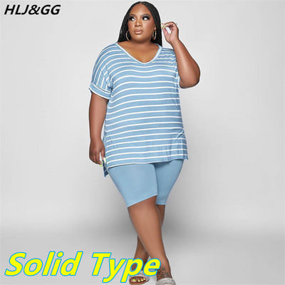 HLJ&GG ikdienas svītraini brīvi lielizmēra divdaļīgie komplekti sievietēm ROZĀ burtu apdruku Tkrekls ar V veida kakla izgriezumu + šorti, modes 2 gab. Ielu apģērbs 2022