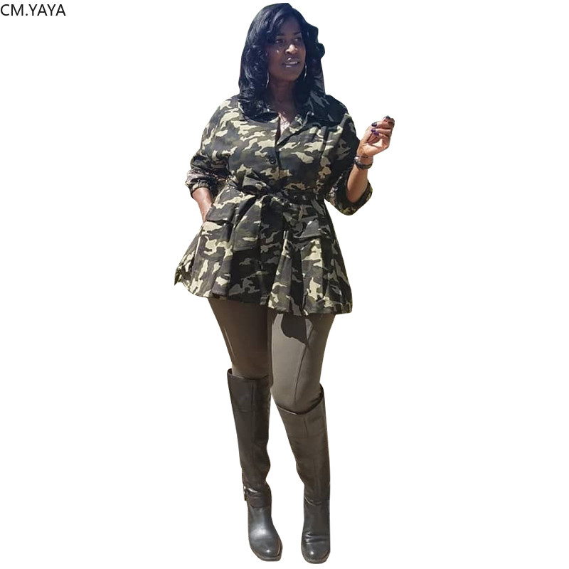 Jaunas rudens ziemas sieviešu modes kamuflāžas apdrukas mētelis ar nolaižamu apkakli ar pilnām piedurknēm īsu mēteļu jakas Liela izmēra XL-5XL