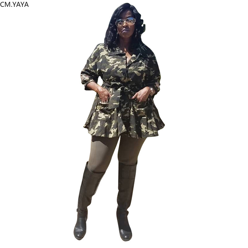 Jaunas rudens ziemas sieviešu modes kamuflāžas apdrukas mētelis ar nolaižamu apkakli ar pilnām piedurknēm īsu mēteļu jakas Liela izmēra XL-5XL