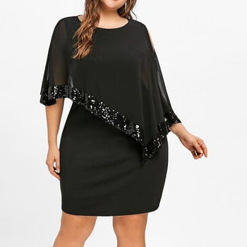 Sexy Hollow Sequins Irregular Plus Size Κομψά φορέματα πάρτι για γυναίκες Καλοκαιρινά ρούχα Casual με λαιμόκοψη μασίφ μίνι φόρεμα Vestidos