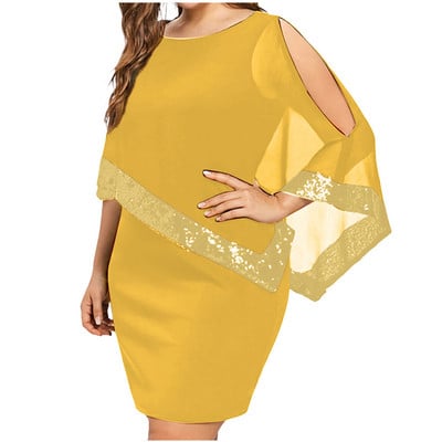 Seksīgas, dobi fliteriem neregulāras liela izmēra elegantas ballīšu kleitas sievietēm Vasaras apģērbs Ikdienišķa O veida kakla masīva minikleita Vestidos