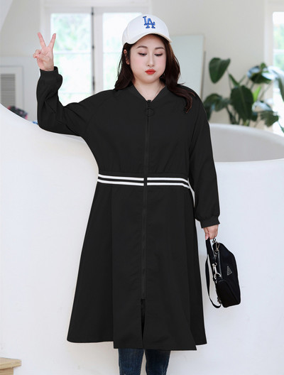 Jauni 2022. gada Sieviešu pavasara rudens lielizmēra topi sievietēm Liela izmēra O veida kakla izgriezums ar garām piedurknēm melns mētelis 4XL 5XL 6XL 7XL 8XL