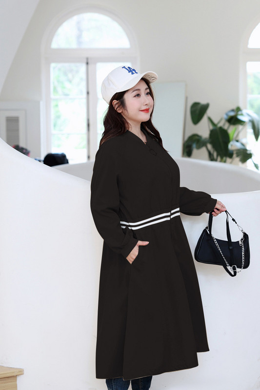 Jauni 2022. gada Sieviešu pavasara rudens lielizmēra topi sievietēm Liela izmēra O veida kakla izgriezums ar garām piedurknēm melns mētelis 4XL 5XL 6XL 7XL 8XL