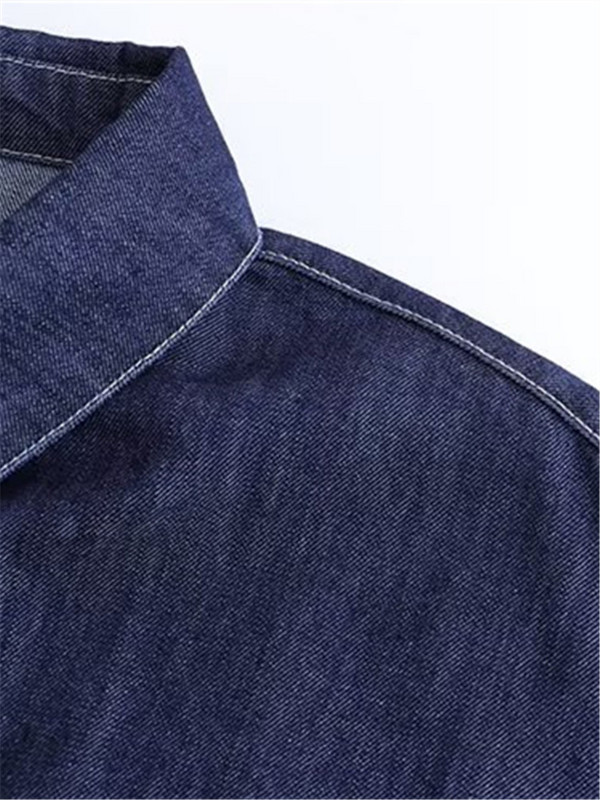 Liela izmēra sieviešu džinsa krekls ar garām piedurknēm atloks Vienkrāsains džinsa blūze priekšpuse krūtīs, brīvs liela izmēra krekls pavasarī