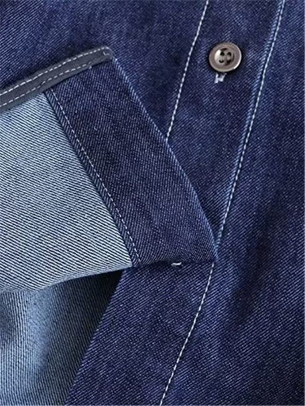 Liela izmēra sieviešu džinsa krekls ar garām piedurknēm atloks Vienkrāsains džinsa blūze priekšpuse krūtīs, brīvs liela izmēra krekls pavasarī