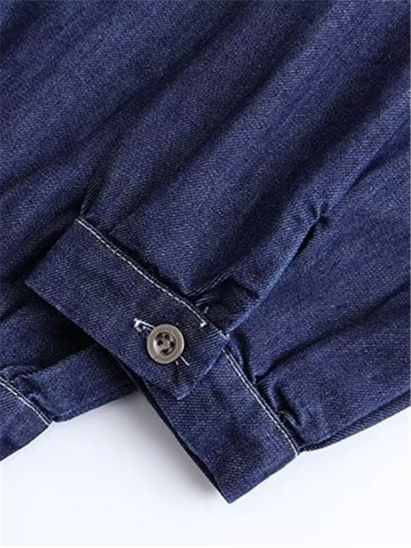 Liela izmēra sieviešu džinsa krekls ar garām piedurknēm atloks Vienkrāsains džinsa blūze priekšpuse krūtīs, brīvs liela izmēra krekls pavasarī