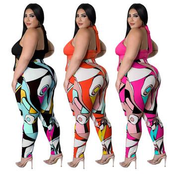 5xl Καλοκαιρινά ρούχα Sexy Lace Up Top Print Φούτερ Hollow Out Plus Size Two Piece Σετ Γυναικεία Ρούχα Χονδρική Dropshipping