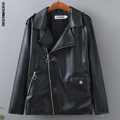 Sieviešu apģērbi Ādas jaka Liela izmēra pavasara modes ikdienas sieviešu motocikla slīpi rāvējslēdzēja PU mēteļi Abrigo De Mujer