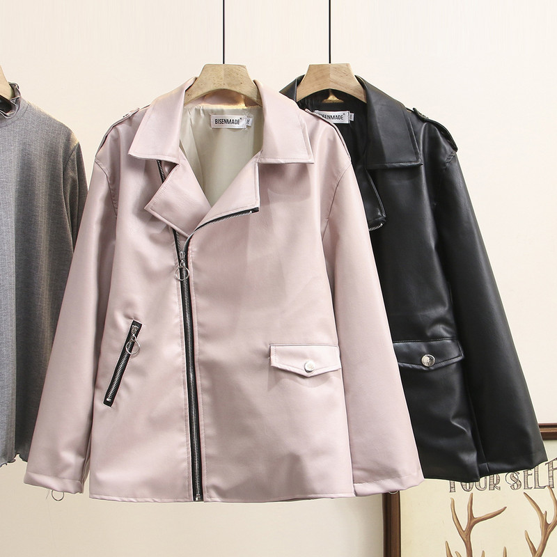 Sieviešu apģērbi Ādas jaka Liela izmēra pavasara modes ikdienas sieviešu motocikla slīpi rāvējslēdzēja PU mēteļi Abrigo De Mujer
