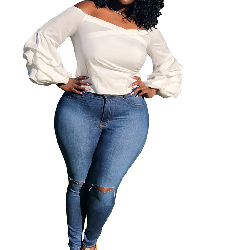 Vispārpiemērots balts lielizmēra T-krekls Pavasaris Vasara Sexy One Word Apkakle ar kroku garām piedurknēm Slim Top Anglijas sieviešu apģērbi