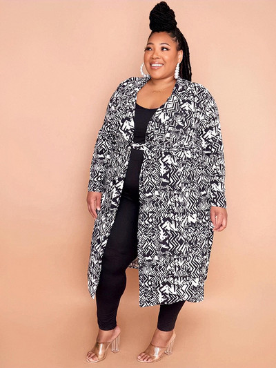 Apģērbi sievietēm Liela izmēra elegants un elegants mētelis ar jostu Liela izmēra jaciņa ar garām piedurknēm jaciņu vairumtirdzniecība Dropshipping