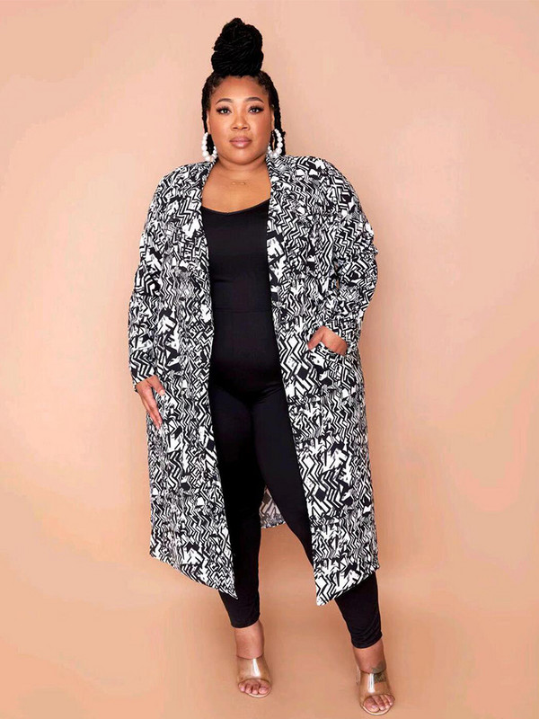 Apģērbi sievietēm Liela izmēra elegants un elegants mētelis ar jostu Liela izmēra jaciņa ar garām piedurknēm jaciņu vairumtirdzniecība Dropshipping