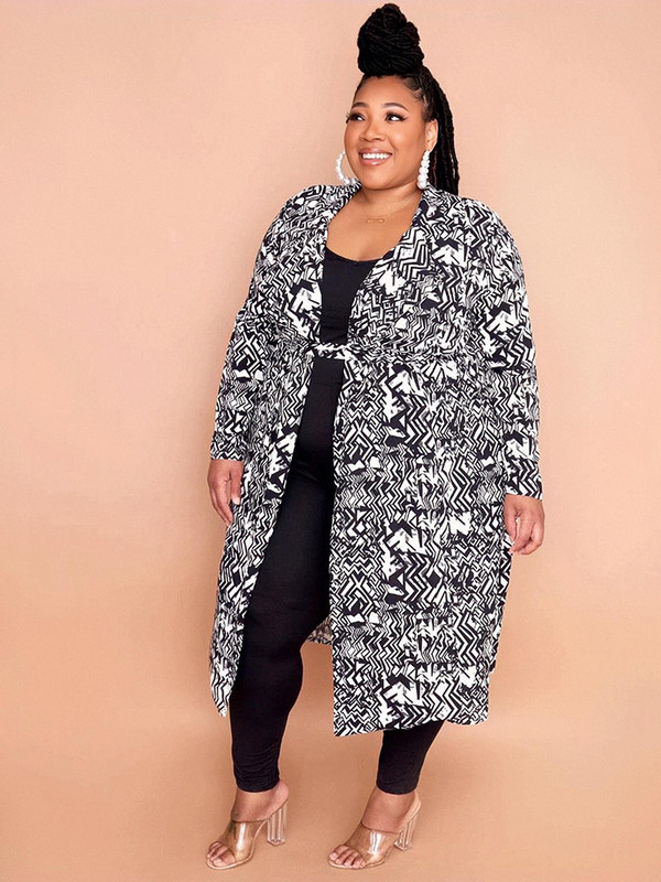 Apģērbi sievietēm Liela izmēra elegants un elegants mētelis ar jostu Liela izmēra jaciņa ar garām piedurknēm jaciņu vairumtirdzniecība Dropshipping