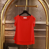 Modes zīmols Sieviešu blūze ar īsām piedurknēm Vasaras šifona krekli Caurspīdīga O veida kakla gadījuma blūze Liela izmēra 6XL Brīvi sieviešu topi