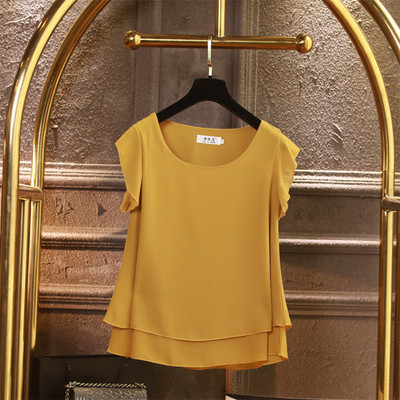 Modes zīmols Sieviešu blūze ar īsām piedurknēm Vasaras šifona krekli Caurspīdīga O veida kakla gadījuma blūze Liela izmēra 6XL Brīvi sieviešu topi