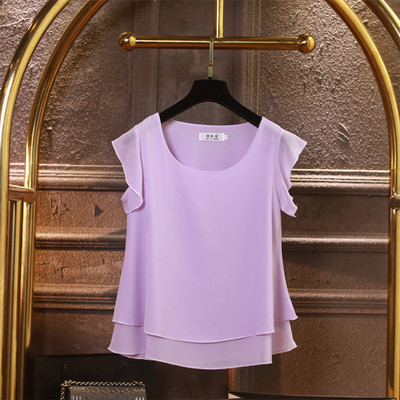 Modes zīmols Sieviešu blūze ar īsām piedurknēm Vasaras šifona krekli Caurspīdīga O veida kakla gadījuma blūze Liela izmēra 6XL Brīvi sieviešu topi