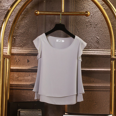 Modes zīmols Sieviešu blūze ar īsām piedurknēm Vasaras šifona krekli Caurspīdīga O veida kakla gadījuma blūze Liela izmēra 6XL Brīvi sieviešu topi