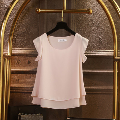 Modes zīmols Sieviešu blūze ar īsām piedurknēm Vasaras šifona krekli Caurspīdīga O veida kakla gadījuma blūze Liela izmēra 6XL Brīvi sieviešu topi