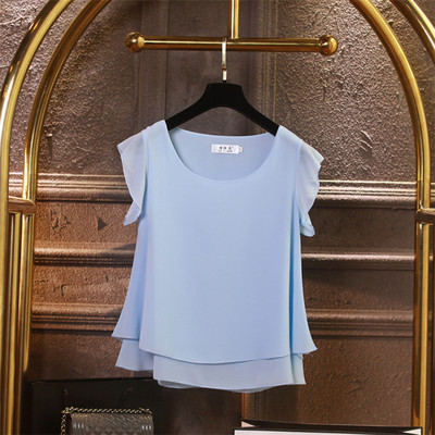 Modes zīmols Sieviešu blūze ar īsām piedurknēm Vasaras šifona krekli Caurspīdīga O veida kakla gadījuma blūze Liela izmēra 6XL Brīvi sieviešu topi