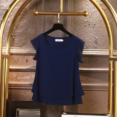 Modes zīmols Sieviešu blūze ar īsām piedurknēm Vasaras šifona krekli Caurspīdīga O veida kakla gadījuma blūze Liela izmēra 6XL Brīvi sieviešu topi