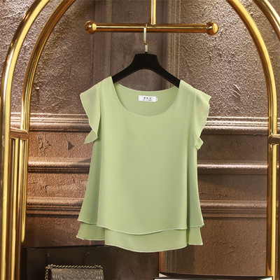 Modes zīmols Sieviešu blūze ar īsām piedurknēm Vasaras šifona krekli Caurspīdīga O veida kakla gadījuma blūze Liela izmēra 6XL Brīvi sieviešu topi