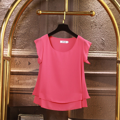 Modes zīmols Sieviešu blūze ar īsām piedurknēm Vasaras šifona krekli Caurspīdīga O veida kakla gadījuma blūze Liela izmēra 6XL Brīvi sieviešu topi