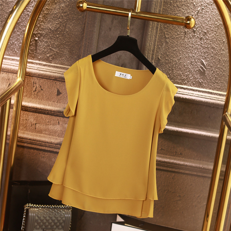 Modes zīmols Sieviešu blūze ar īsām piedurknēm Vasaras šifona krekli Caurspīdīga O veida kakla gadījuma blūze Liela izmēra 6XL Brīvi sieviešu topi