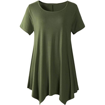 2022. gada vasara sievietēm ar īsām piedurknēm masīva ikdienas blūze Liela izmēra neregulāri gari topi Lielizmēra sieviešu apģērbi