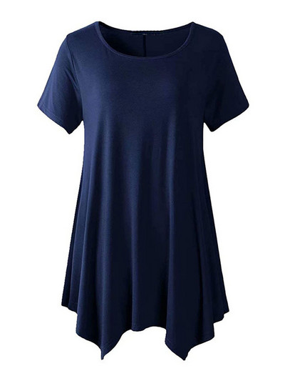 Καλοκαίρι 2022 Γυναικεία κοντομάνικη μονόχρωμη μπλούζα μεγάλου μεγέθους Ακανόνιστα μακριά μπλουζάκια Plus size Γυναικεία ρούχα