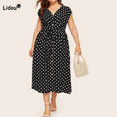 Rochie boemă cu decolteu în V cu buline mozaic cu mânecă scurtă pentru femei de vară ocazional vacanță cu șireturi în talie rochie lungă de mărime mare