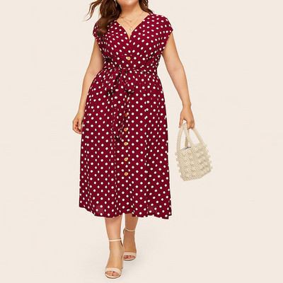 Rochie boemă cu decolteu în V cu buline mozaic cu mânecă scurtă pentru femei de vară ocazional vacanță cu șireturi în talie rochie lungă de mărime mare