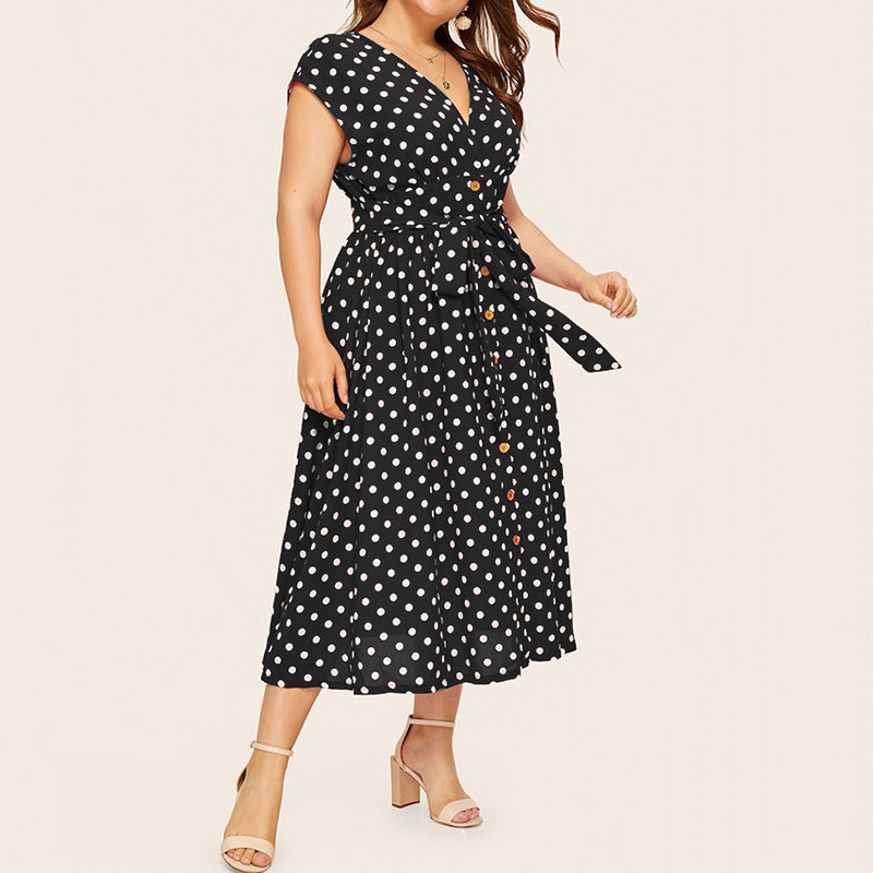 Rochie boemă cu decolteu în V cu buline mozaic cu mânecă scurtă pentru femei de vară ocazional vacanță cu șireturi în talie rochie lungă de mărime mare