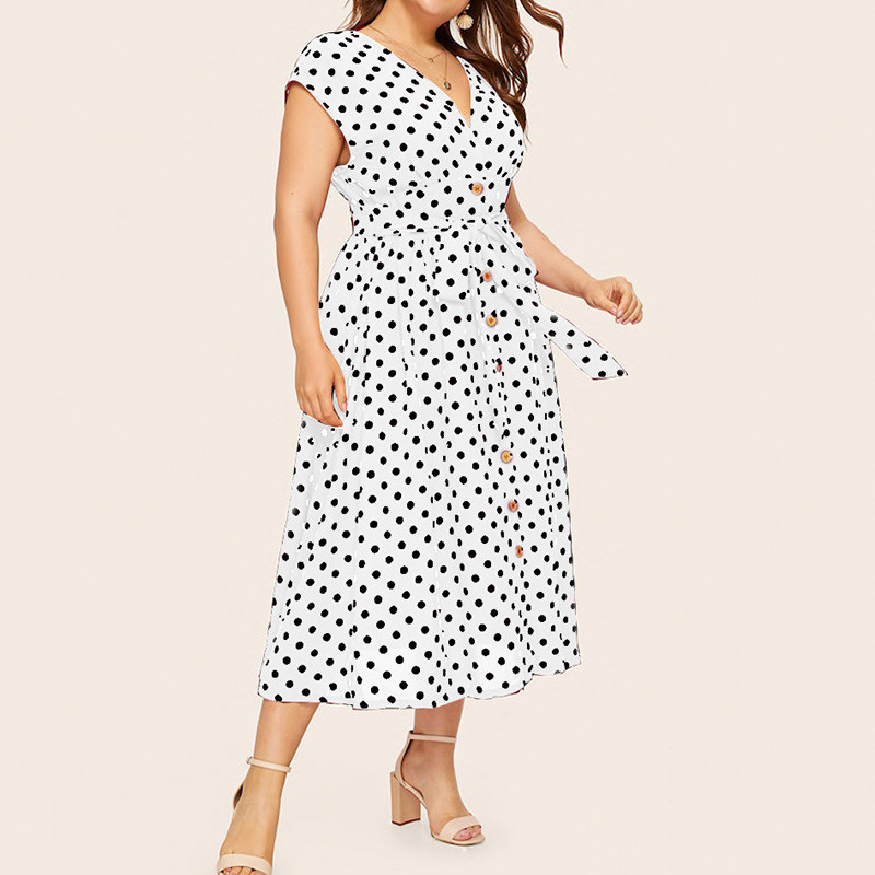 Rochie boemă cu decolteu în V cu buline mozaic cu mânecă scurtă pentru femei de vară ocazional vacanță cu șireturi în talie rochie lungă de mărime mare