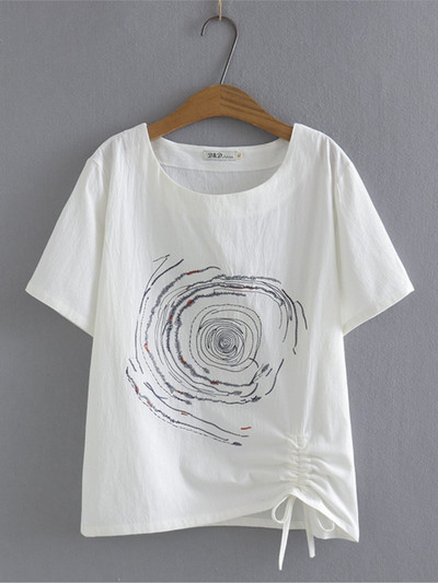 Tricou Dimensiune Plus Pentru Femei 4xl Bumbac Spălat Vara 2022 Tricouri Casual Brodat Snur Topuri cu mânecă scurtă