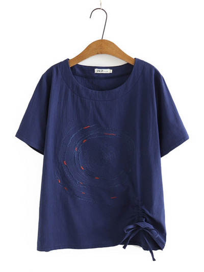 Tricou Dimensiune Plus Pentru Femei 4xl Bumbac Spălat Vara 2022 Tricouri Casual Brodat Snur Topuri cu mânecă scurtă