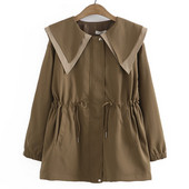 Trenci de dimensiuni mari de toamnă 2022 Îmbrăcăminte pentru femei LOOSE, dublu guler de marinar, jachetă de vânt casual cu șnur, îmbrăcăminte lungă în talie