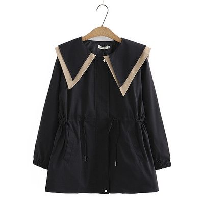 Trenci de dimensiuni mari de toamnă 2022 Îmbrăcăminte pentru femei LOOSE, dublu guler de marinar, jachetă de vânt casual cu șnur, îmbrăcăminte lungă în talie