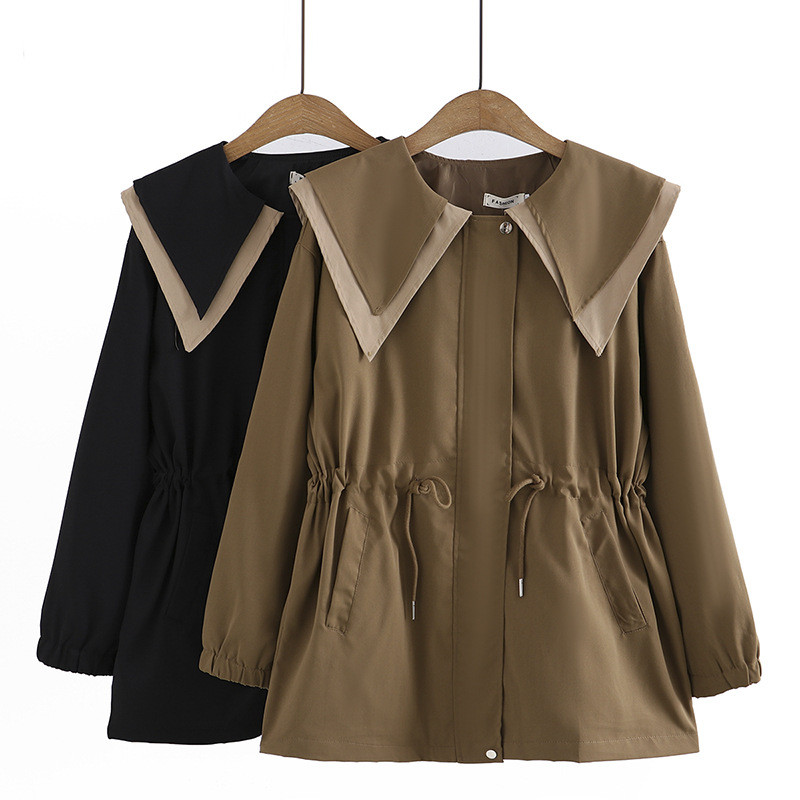 Trenci de dimensiuni mari de toamnă 2022 Îmbrăcăminte pentru femei LOOSE, dublu guler de marinar, jachetă de vânt casual cu șnur, îmbrăcăminte lungă în talie