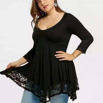 Plus Size 5XL Floral δαντελένιο στρίφωμα Σέξι τουνίκ T Μπλουζάκι Γυναικείο Ανοιξιάτικο Φθινόπωρο Μεγάλο Μπλούζες Βολάν Ακανόνιστες υπερμεγέθεις peplum Blusas