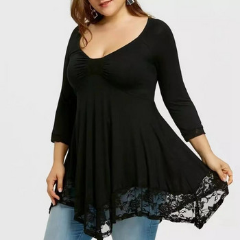 Plus Size 5XL Floral δαντελένιο στρίφωμα Σέξι τουνίκ T Μπλουζάκι Γυναικείο Ανοιξιάτικο Φθινόπωρο Μεγάλο Μπλούζες Βολάν Ακανόνιστες υπερμεγέθεις peplum Blusas