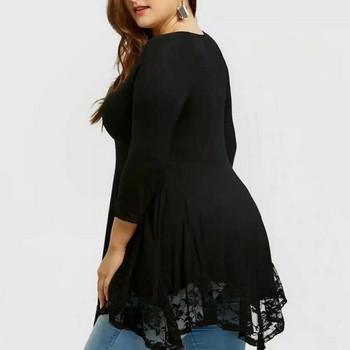 Plus Size 5XL Floral δαντελένιο στρίφωμα Σέξι τουνίκ T Μπλουζάκι Γυναικείο Ανοιξιάτικο Φθινόπωρο Μεγάλο Μπλούζες Βολάν Ακανόνιστες υπερμεγέθεις peplum Blusas