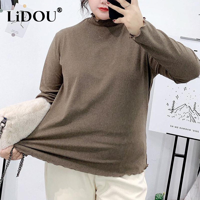 2023. gada jauns sporta elegants modes apakškrekls Harajuku puskakla liela izmēra T-krekli Mežģīnes vienkrāsains sieviešu tops ar garām piedurknēm