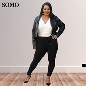 SOMO PU materiāls, rudens ziema, 2022. gada sieviešu apģērbi lielizmēra atloks Streetwear, īsa jaka, melna vairumtirdzniecība, piegāde